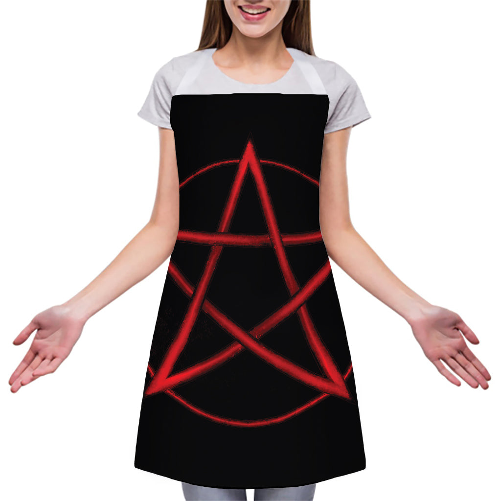Red Pentagram Symbol Print Adjustable Apron