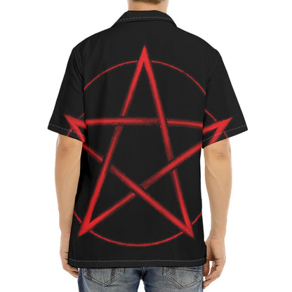 Red Pentagram Symbol Print Aloha Shirt