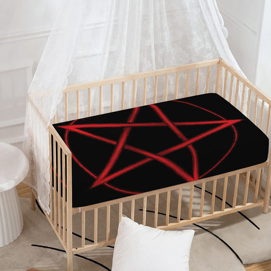 Red Pentagram Symbol Print Baby Crib Sheet