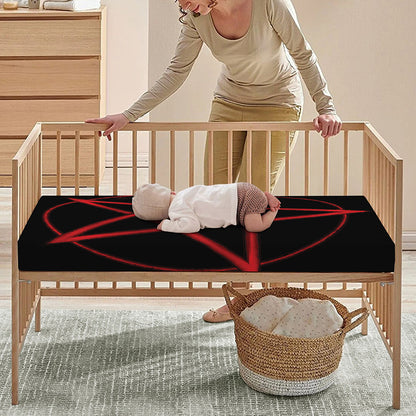 Red Pentagram Symbol Print Baby Crib Sheet