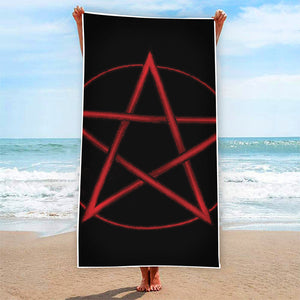 Red Pentagram Symbol Print Beach Towel