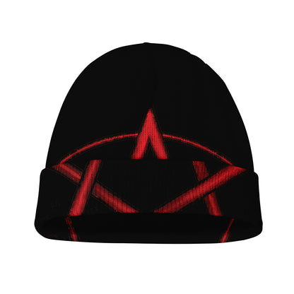 Red Pentagram Symbol Print Beanie