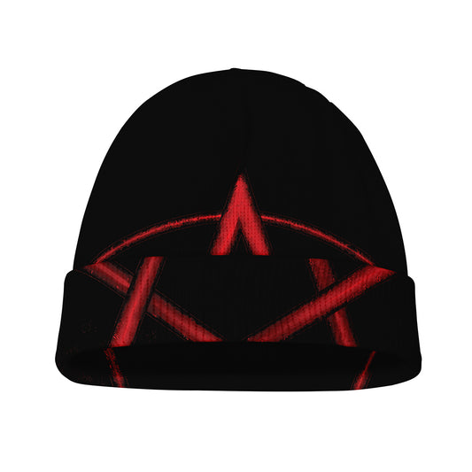 Red Pentagram Symbol Print Beanie