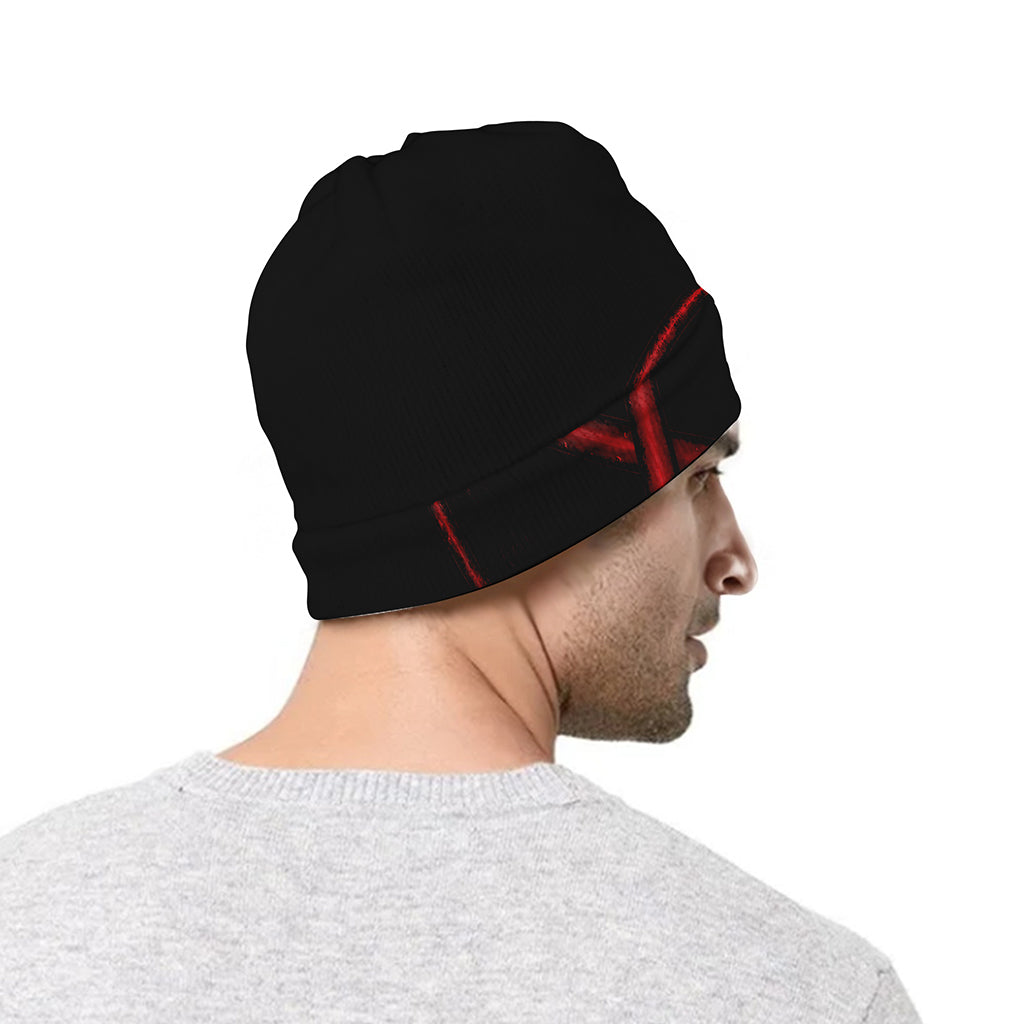 Red Pentagram Symbol Print Beanie