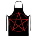 Red Pentagram Symbol Print Bib Apron With Pocket