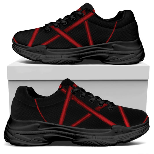 Red Pentagram Symbol Print Black Chunky Shoes