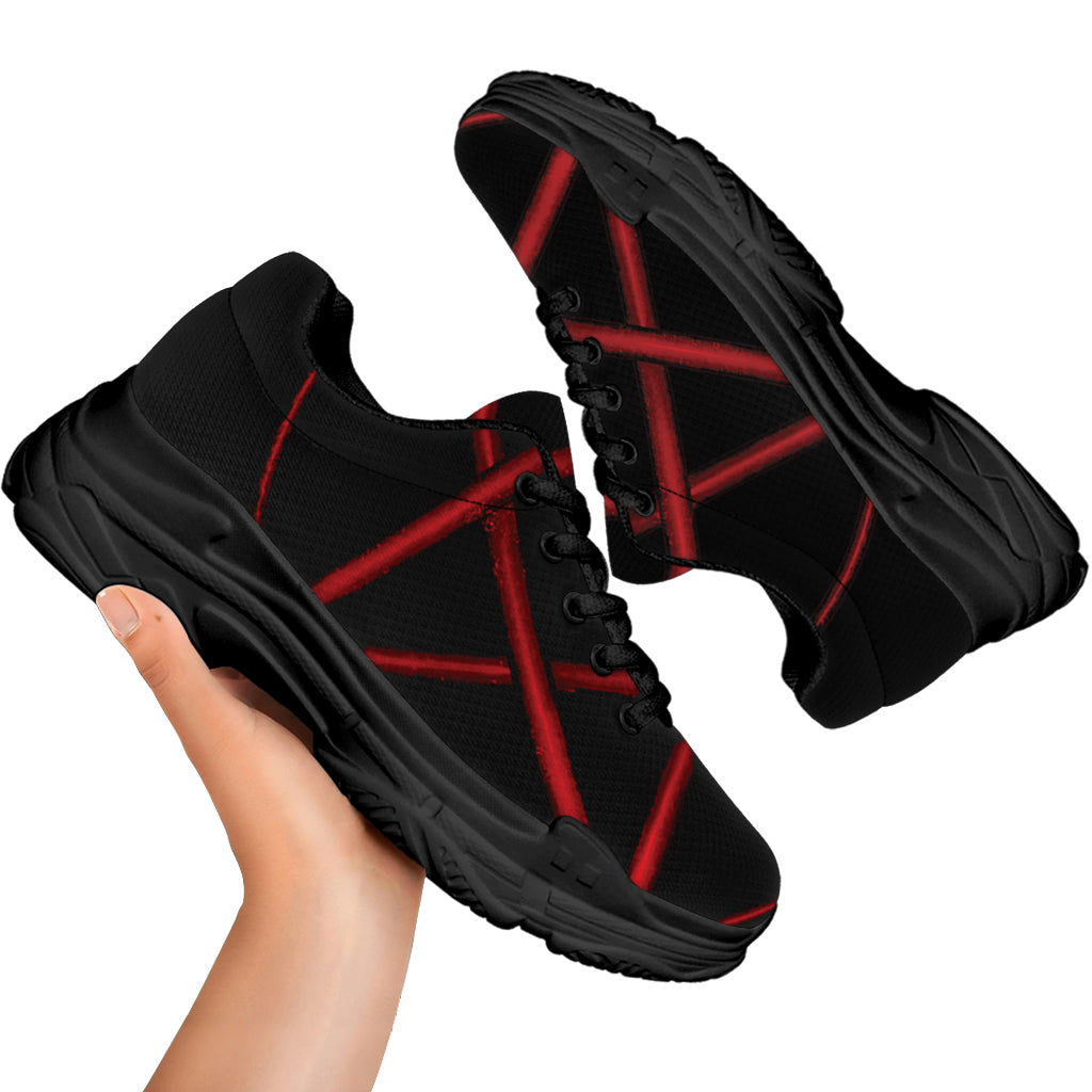 Red Pentagram Symbol Print Black Chunky Shoes