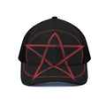Red Pentagram Symbol Print Black Mesh Trucker Hat