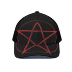 Red Pentagram Symbol Print Black Mesh Trucker Cap