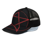 Red Pentagram Symbol Print Black Mesh Trucker Cap
