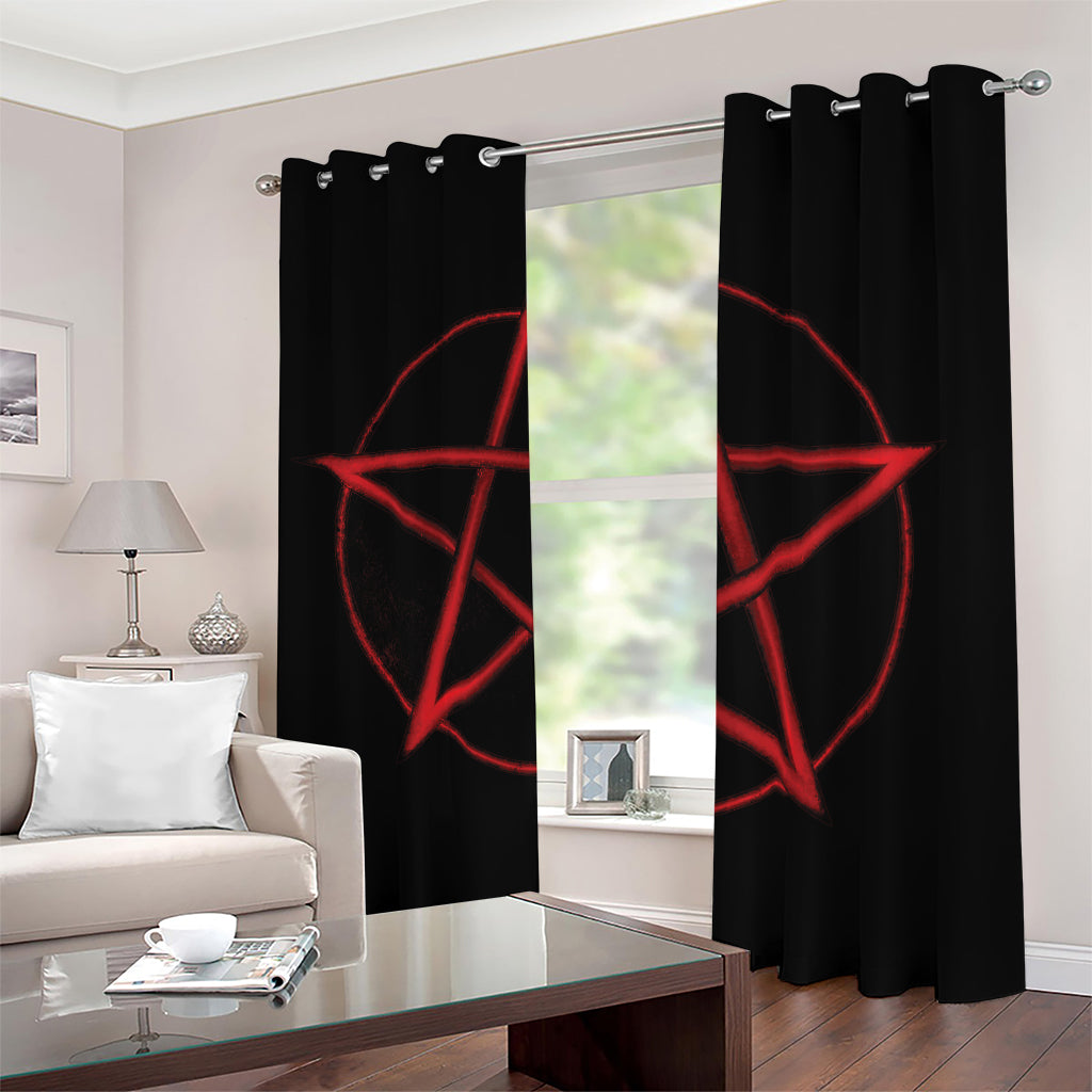 Red Pentagram Symbol Print Blackout Grommet Curtains