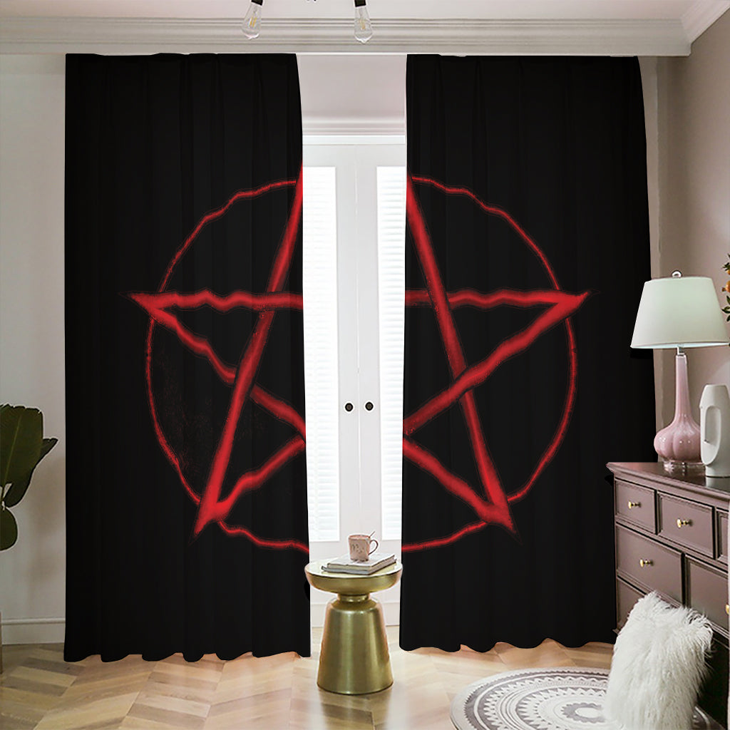 Red Pentagram Symbol Print Blackout Pencil Pleat Curtains