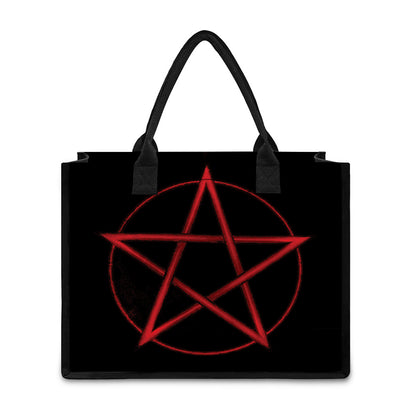 Red Pentagram Symbol Print Canvas Tote Bag