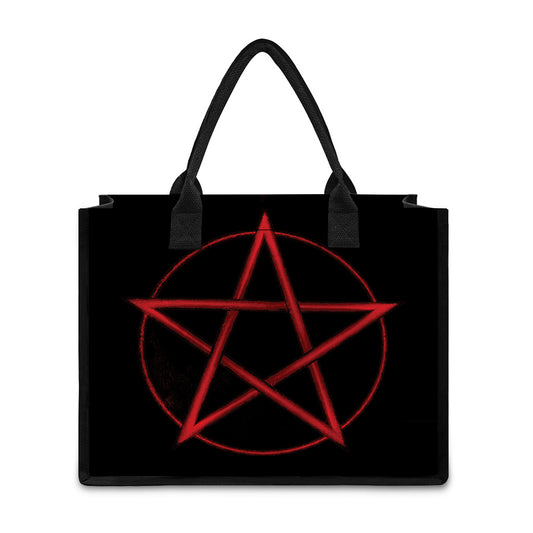 Red Pentagram Symbol Print Canvas Tote Bag