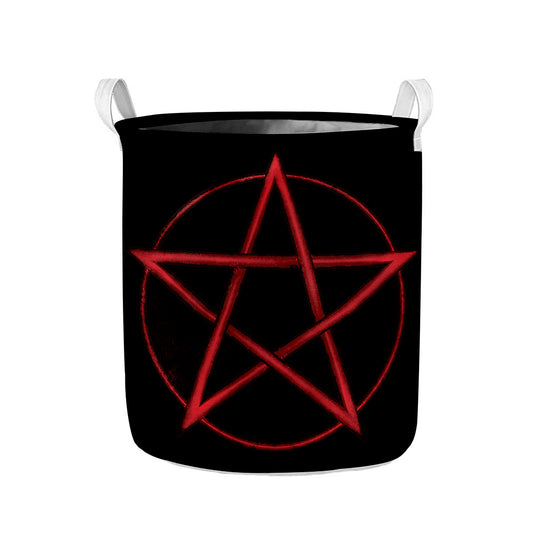 Red Pentagram Symbol Print Collapsible Laundry Basket