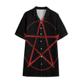 Red Pentagram Symbol Print Cotton Hawaiian Shirt