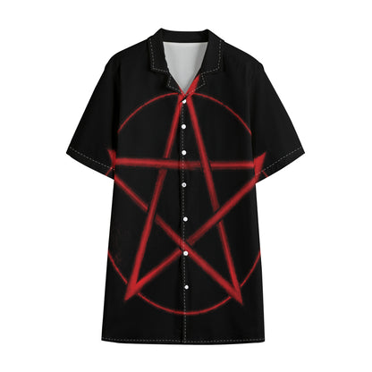 Red Pentagram Symbol Print Cotton Hawaiian Shirt