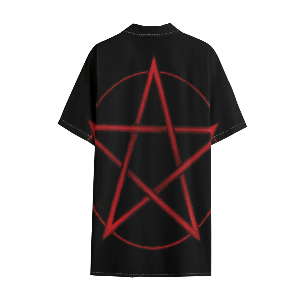 Red Pentagram Symbol Print Cotton Hawaiian Shirt