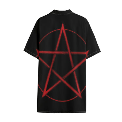 Red Pentagram Symbol Print Cotton Hawaiian Shirt