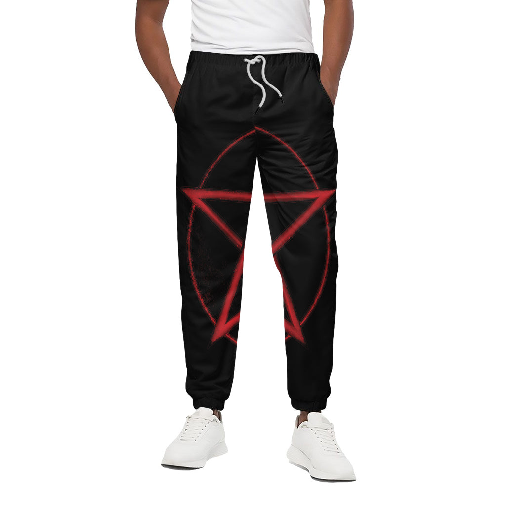 Red Pentagram Symbol Print Cotton Pants
