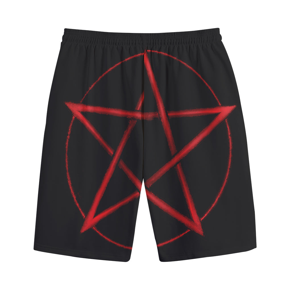 Red Pentagram Symbol Print Cotton Shorts