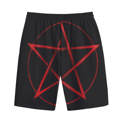 Red Pentagram Symbol Print Cotton Shorts