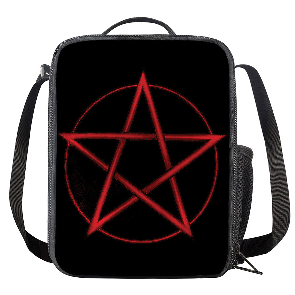 Red Pentagram Symbol Print Crossbody Lunch Bag