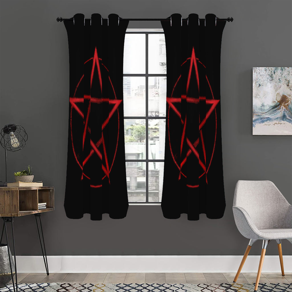 Red Pentagram Symbol Print Curtain