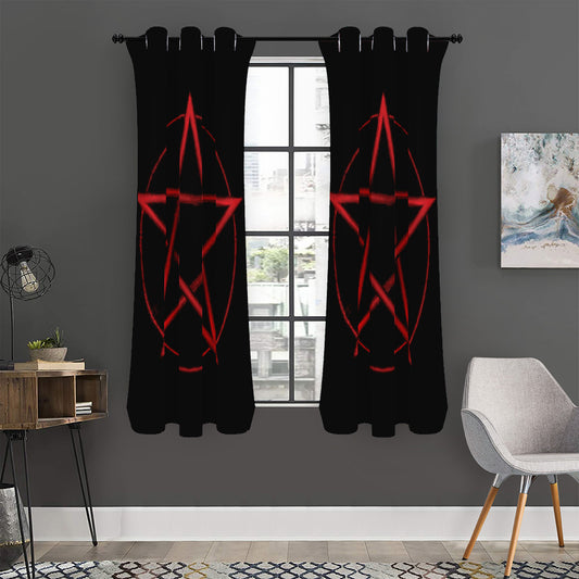 Red Pentagram Symbol Print Curtain