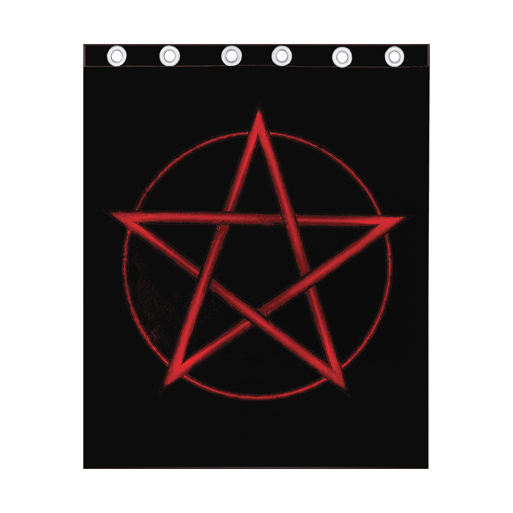 Red Pentagram Symbol Print Curtain