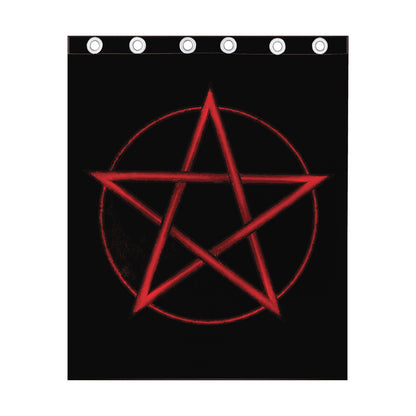 Red Pentagram Symbol Print Curtain