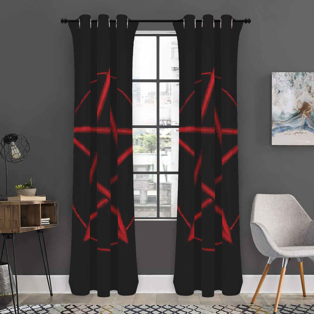 Red Pentagram Symbol Print Curtain