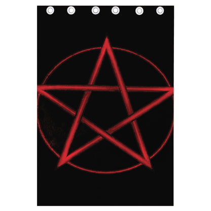 Red Pentagram Symbol Print Curtain