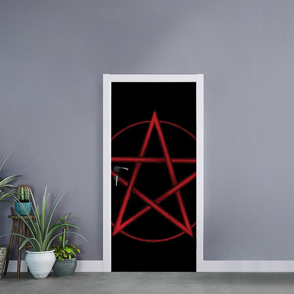 Red Pentagram Symbol Print Door Sticker