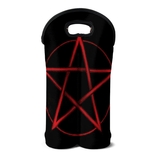 Red Pentagram Symbol Print Double Neoprene Wine Tote