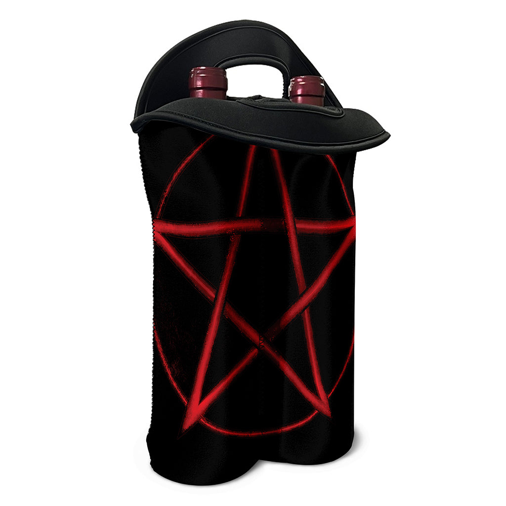 Red Pentagram Symbol Print Double Neoprene Wine Tote