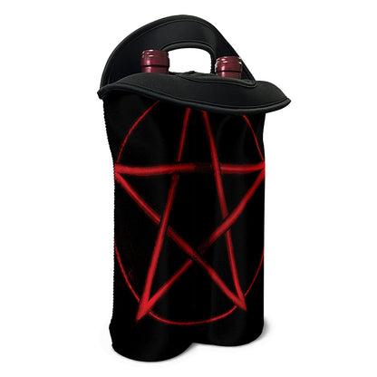Red Pentagram Symbol Print Double Neoprene Wine Tote
