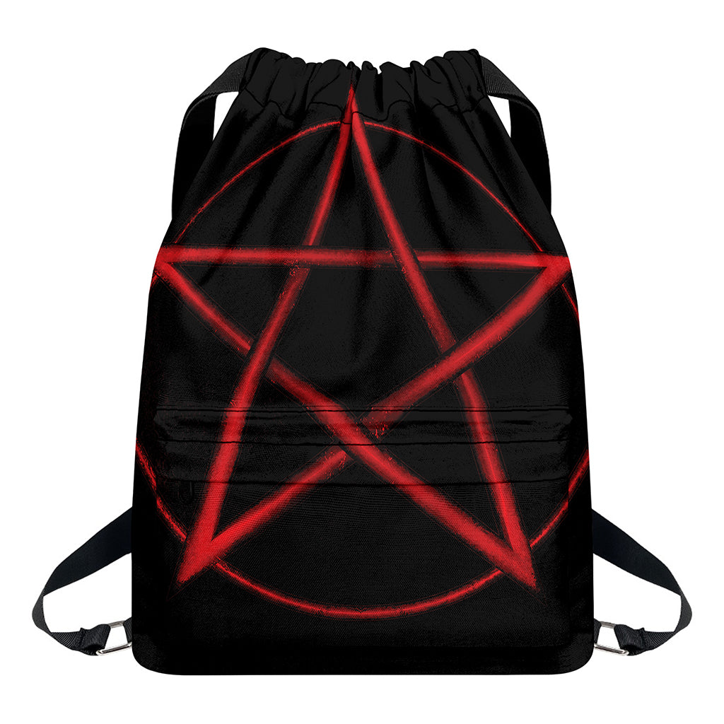 Red Pentagram Symbol Print Drawstring Backpack