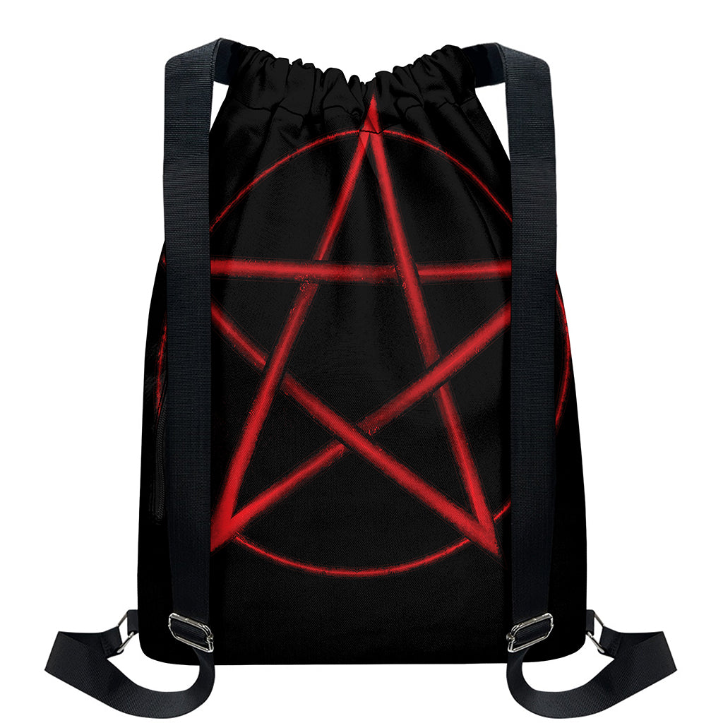 Red Pentagram Symbol Print Drawstring Backpack