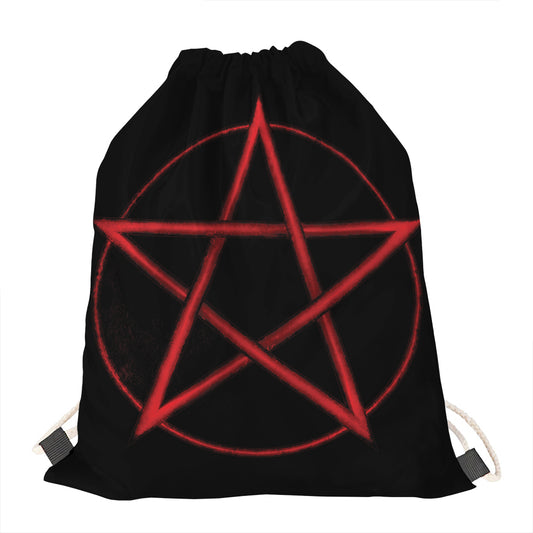 Red Pentagram Symbol Print Drawstring Bag