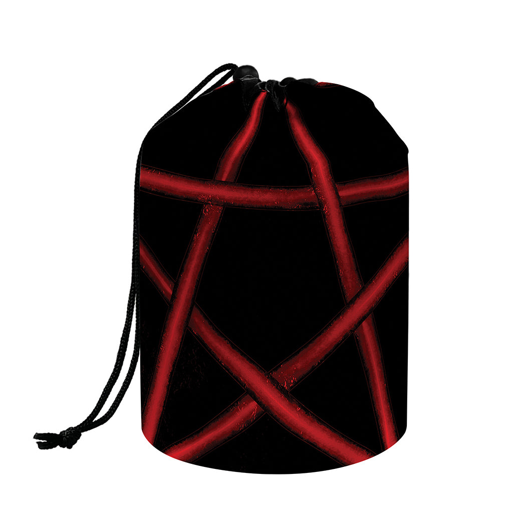 Red Pentagram Symbol Print Drawstring Makeup Bag