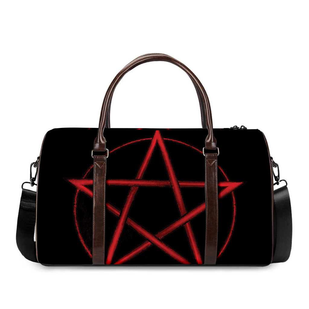 Red Pentagram Symbol Print Duffle Bag