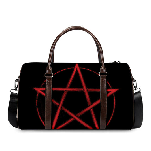 Red Pentagram Symbol Print Duffle Bag