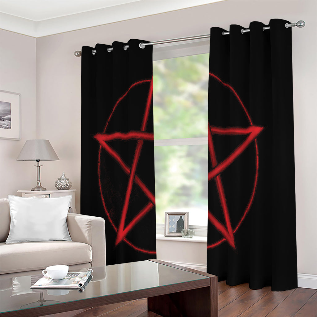 Red Pentagram Symbol Print Extra Wide Grommet Curtains