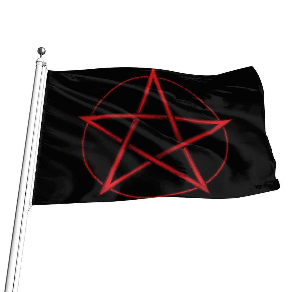 Red Pentagram Symbol Print Flag
