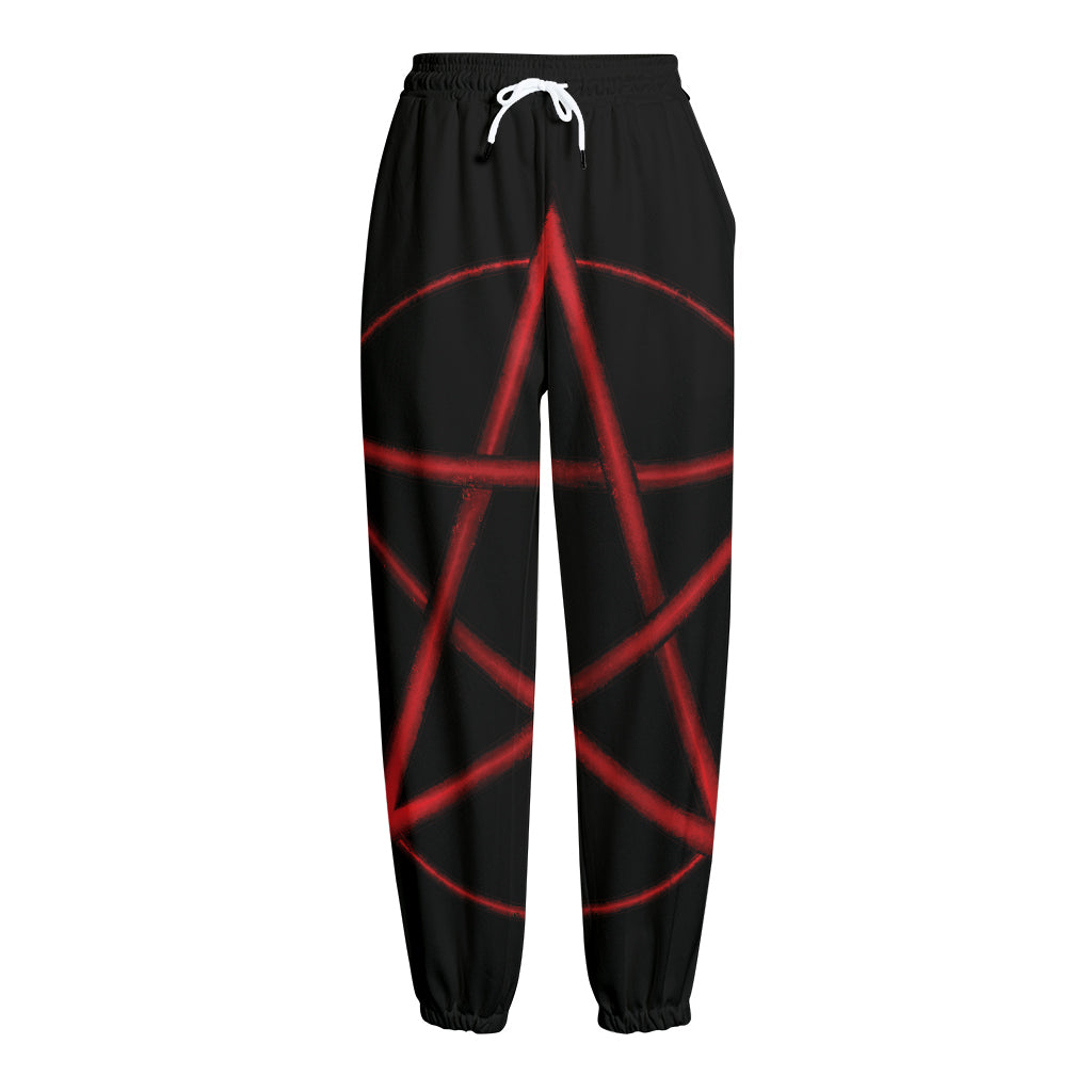 Red Pentagram Symbol Print Fleece Lined Knit Pants