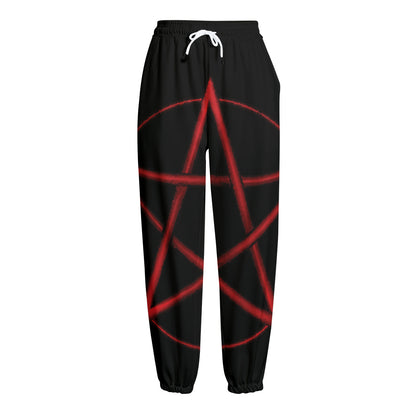 Red Pentagram Symbol Print Fleece Lined Knit Pants