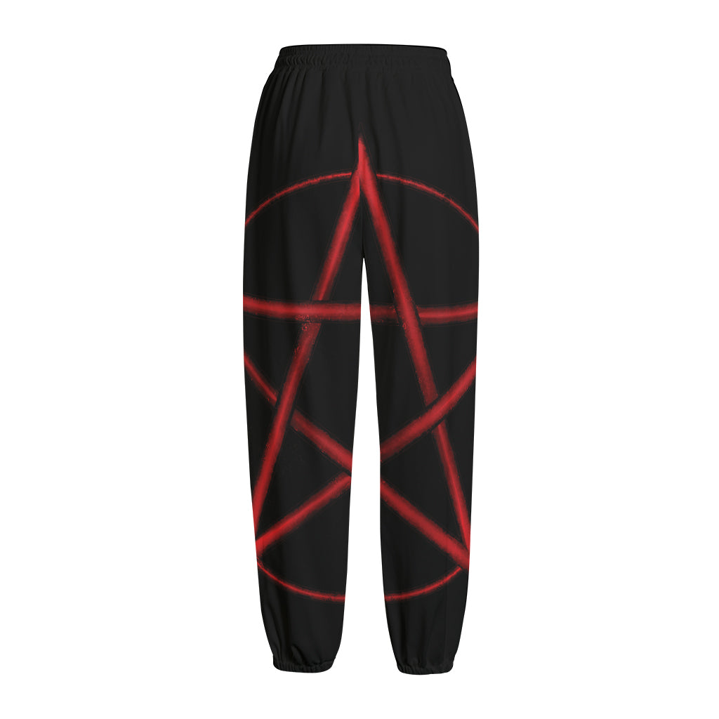 Red Pentagram Symbol Print Fleece Lined Knit Pants