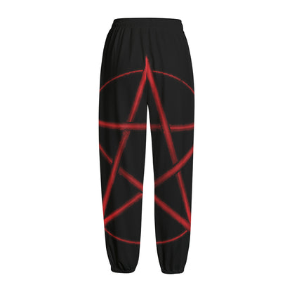 Red Pentagram Symbol Print Fleece Lined Knit Pants