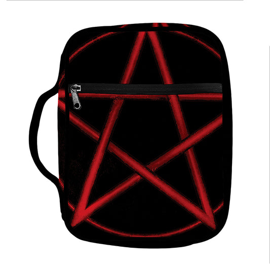 Red Pentagram Symbol Print Front Pocket Bible Bag